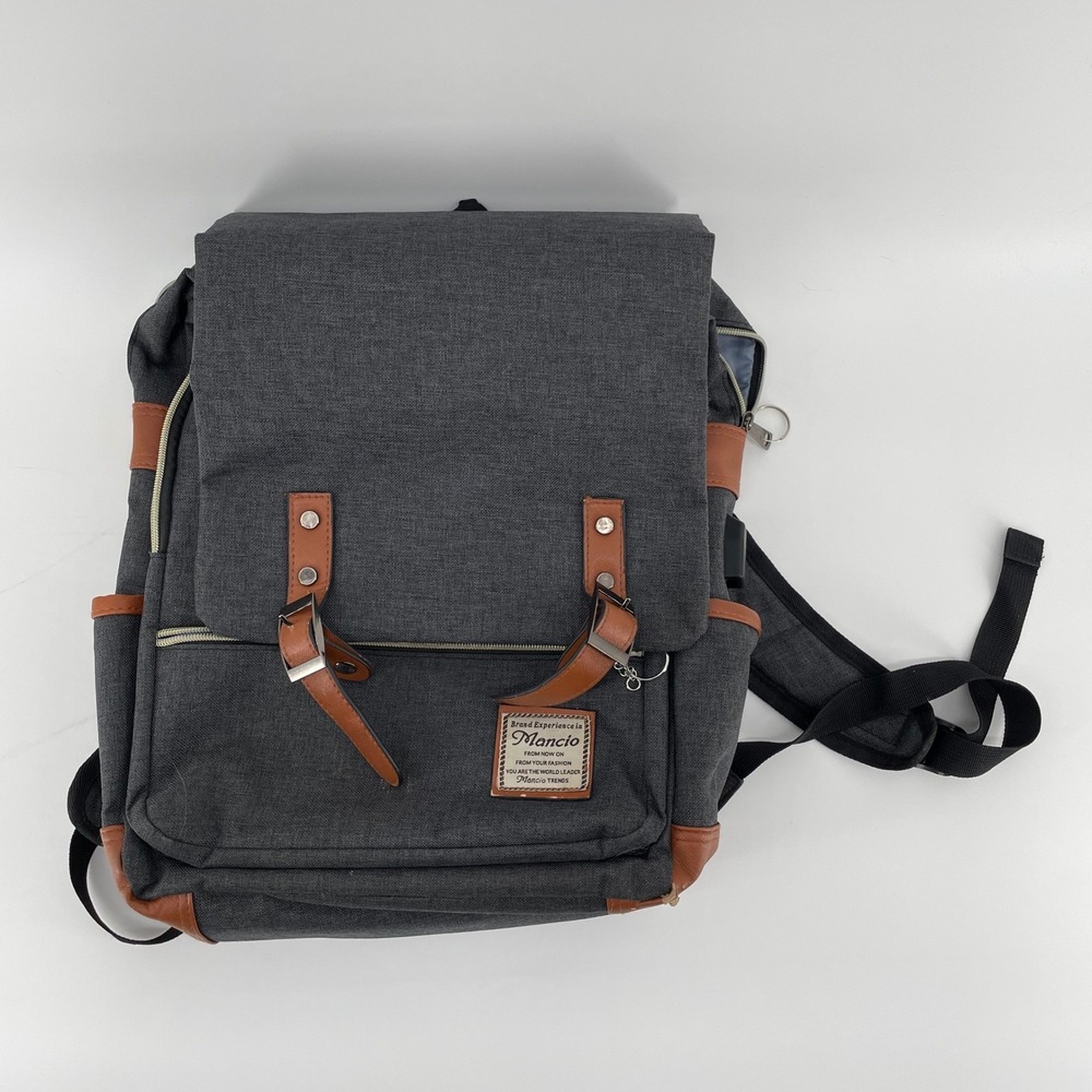 Mancio Vintage Laptop Backpack Gray Canvas USB Charging Port School Travel Bag - Picture 2 of 16
